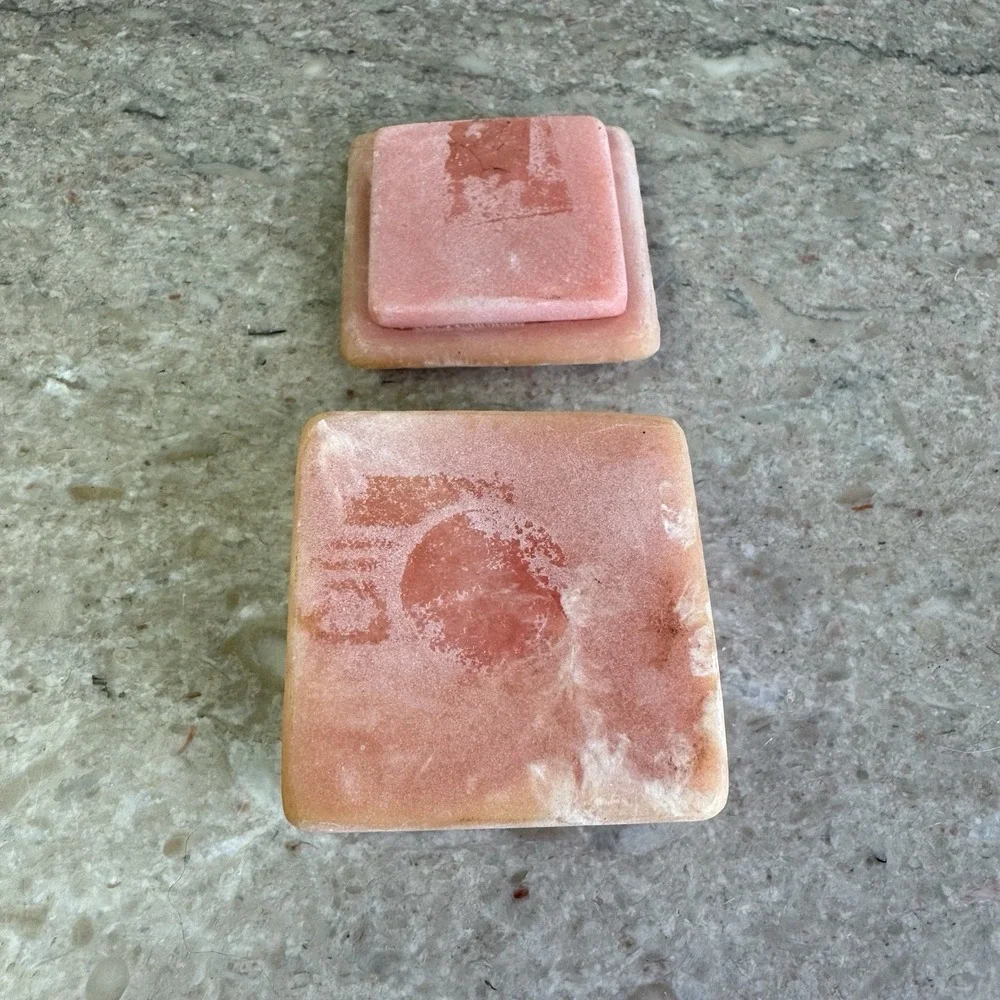 VTG Incolay Stone Jewelry Trinket Box W/ Lighthouse And Sailboat Pink Soapstone